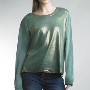 NWT Tempo Paris Green Gold Painted Long Sleeve Tee